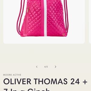 Oliver Thomas Hot Pink Quilted Drawstring Backpack with White Stripe